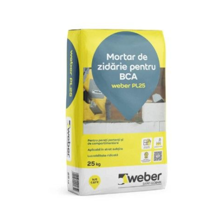 Mortar de zidarie pentru BCA, WEBER PL25, 25 kg